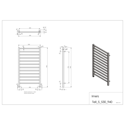 Grzejnik łazienkowy TELL 5 biały 530x940mm 401W Imers